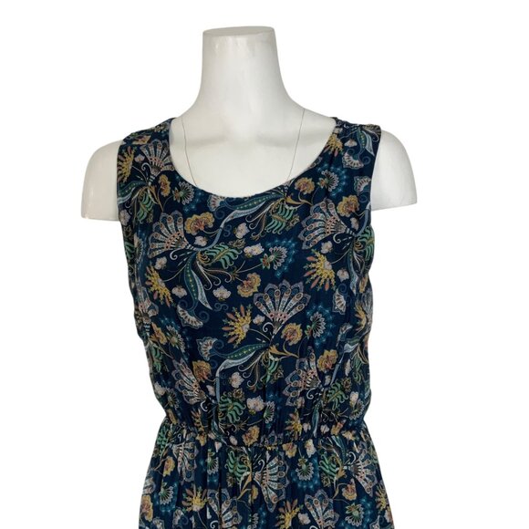 Lara Guidotti Dress L Navy Blue Floral Sleeveless Ruffle Midi Silk Blend Italy - Picture 6 of 12